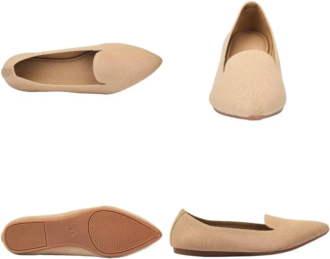 Frank Mully Women's Casual Loafer Flats Slip On Loafer Shoes Comfortable Knit Flat Shoes Classics Pointy Toe Loafer Flats,for Work,Travel