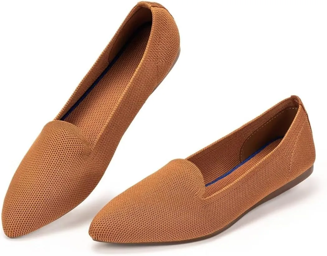 Frank Mully Women's Casual Loafer Flats Slip On Loafer Shoes Comfortable Knit Flat Shoes Classics Pointy Toe Loafer Flats,for Work,Travel