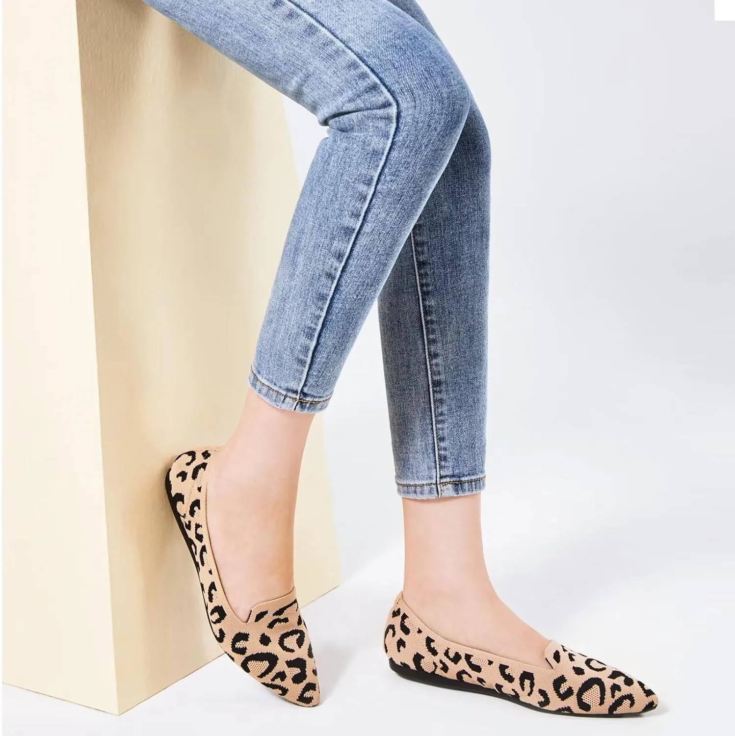 Frank Mully Women's Casual Loafer Flats Slip On Loafer Shoes Comfortable Knit Flat Shoes Classics Pointy Toe Loafer Flats,for Work,Travel