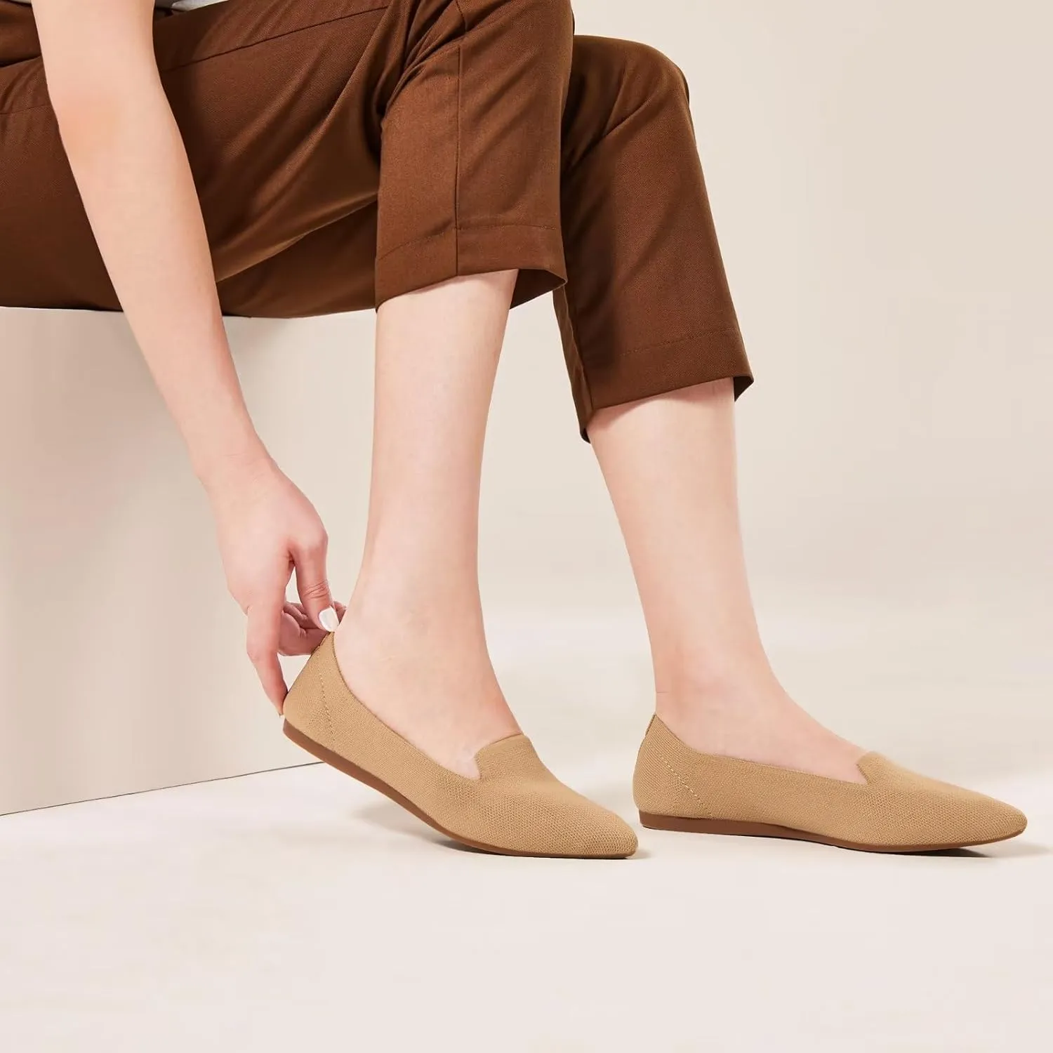 Frank Mully Women's Casual Loafer Flats Slip On Loafer Shoes Comfortable Knit Flat Shoes Classics Pointy Toe Loafer Flats,for Work,Travel