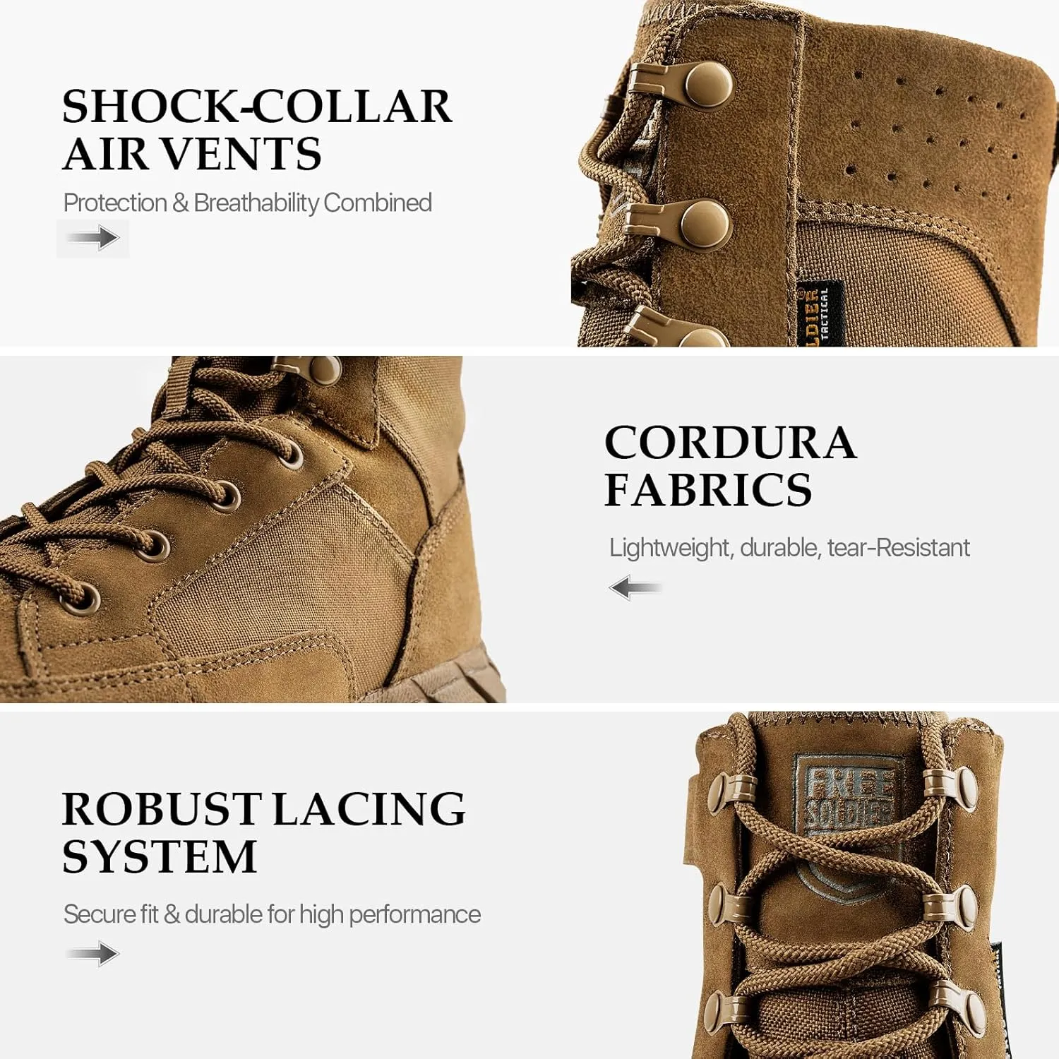 FREE SOLDIER Men's Tactical Boots 8 Inches Lightweight Combat Boots Durable Suede Leather Military Work Boot Desert Boot
