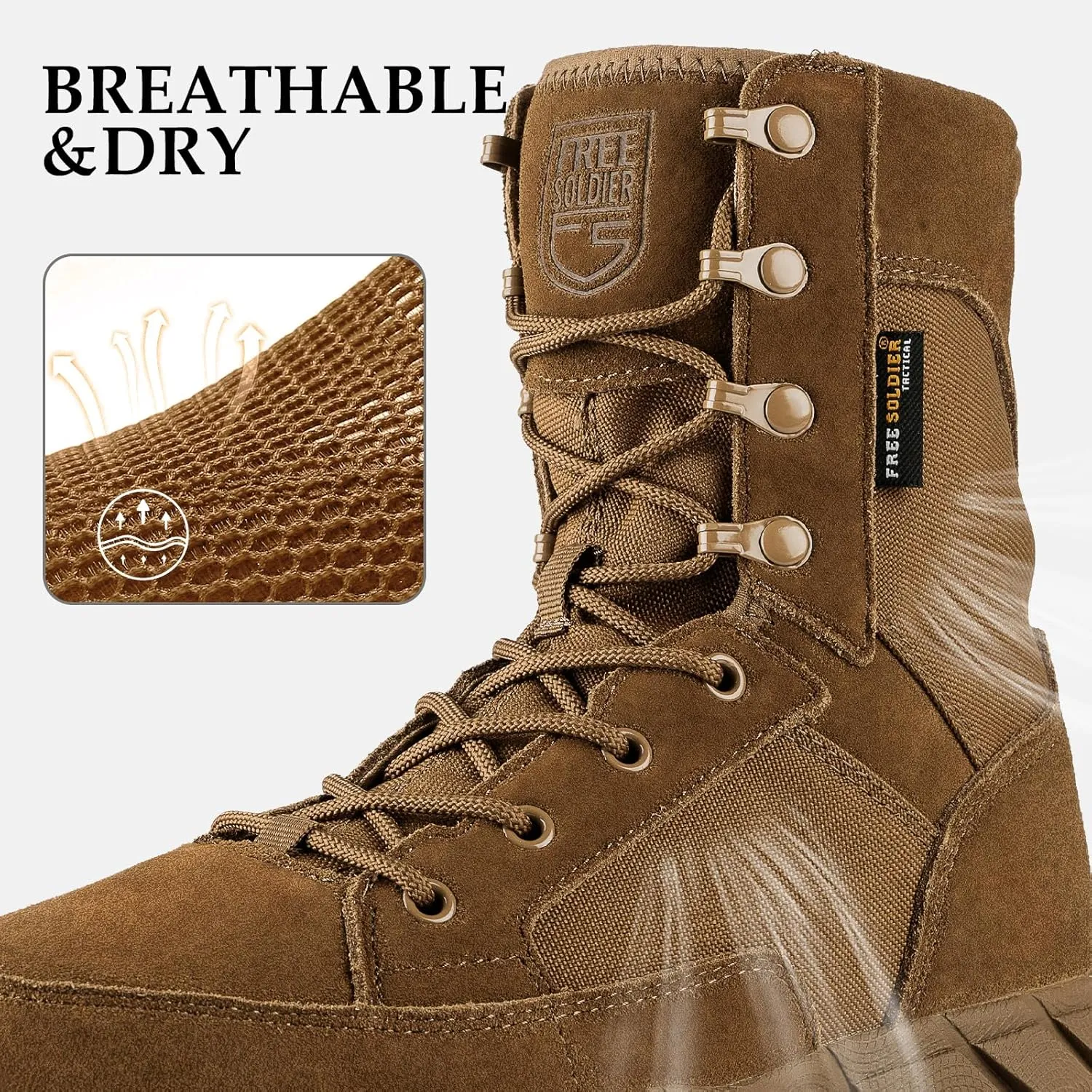 FREE SOLDIER Men's Tactical Boots 8 Inches Lightweight Combat Boots Durable Suede Leather Military Work Boot Desert Boot