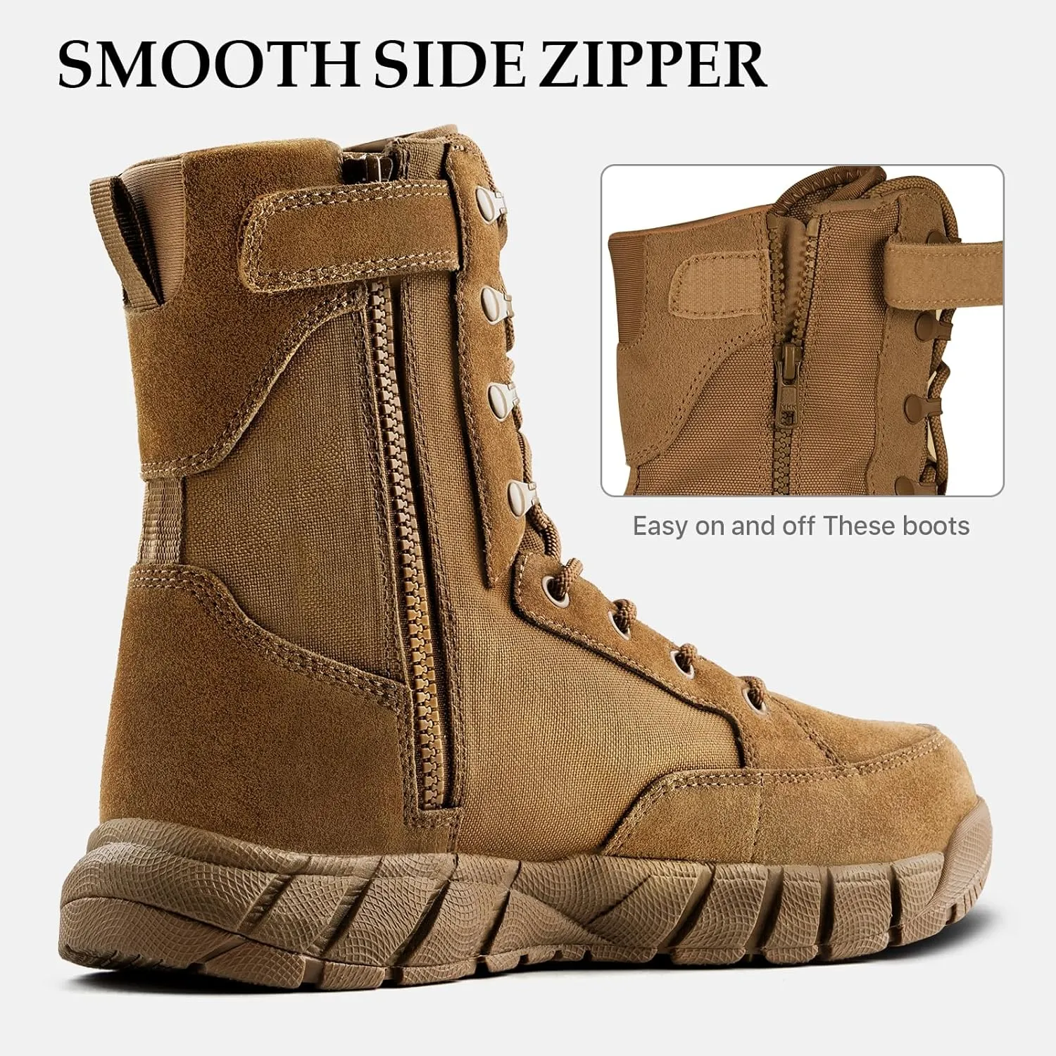 FREE SOLDIER Men's Tactical Boots 8 Inches Lightweight Combat Boots Durable Suede Leather Military Work Boot Desert Boot