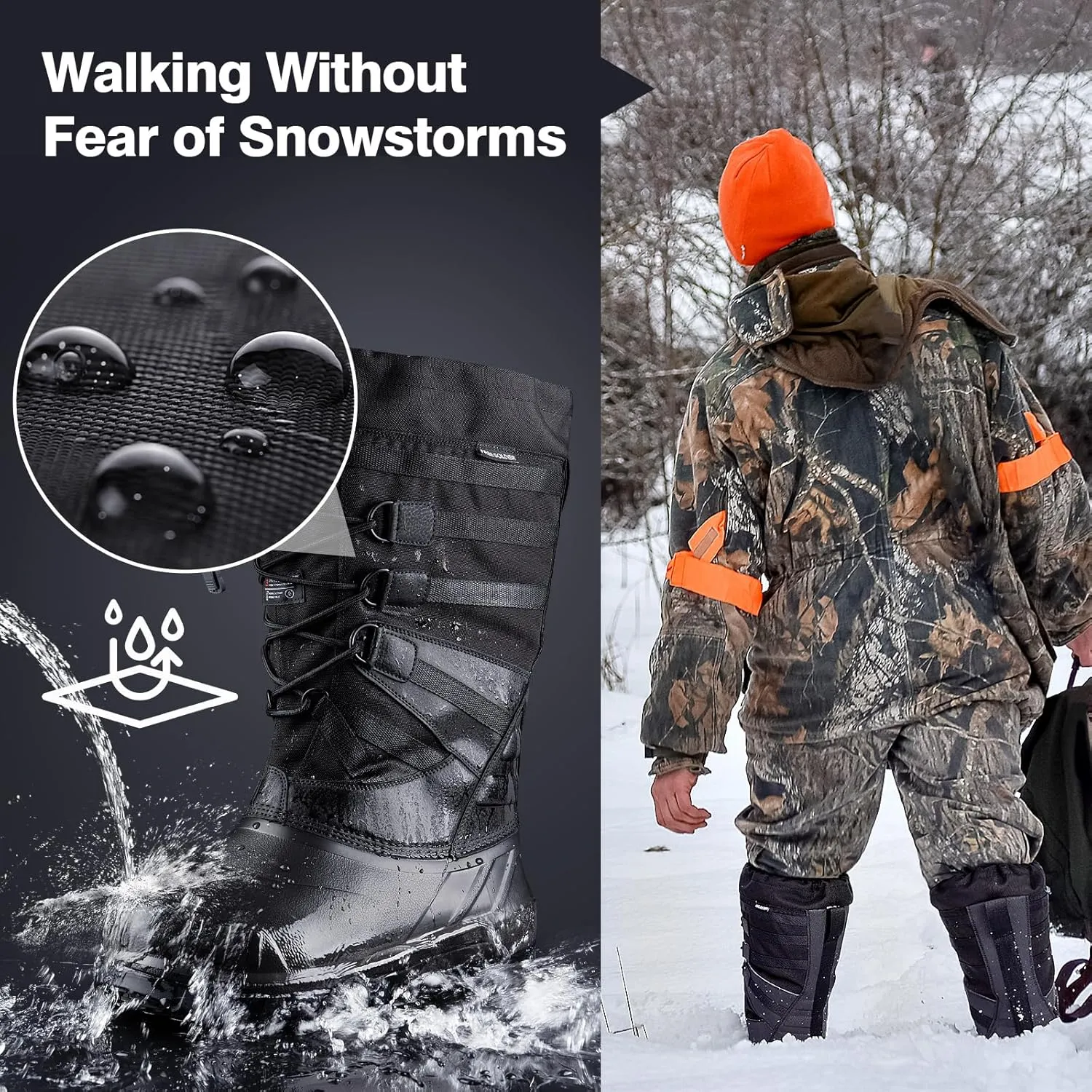 FREE SOLDIER Snow Boots for Men Waterproof Anti-slip 3M Lining Lightweight Tall Outdoor Warm Winter Work Boots
