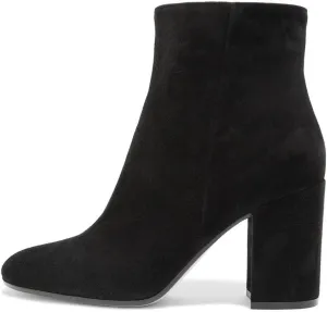 FSJ Women Almond Toe Chunky Block High Heel Handmade Ankle Booties Elegant Ladies Casual Dress Daily Boots Size 4-15 US