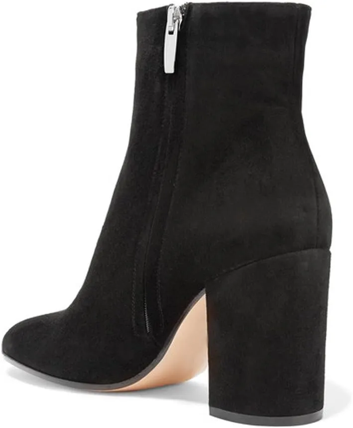 FSJ Women Almond Toe Chunky Block High Heel Handmade Ankle Booties Elegant Ladies Casual Dress Daily Boots Size 4-15 US