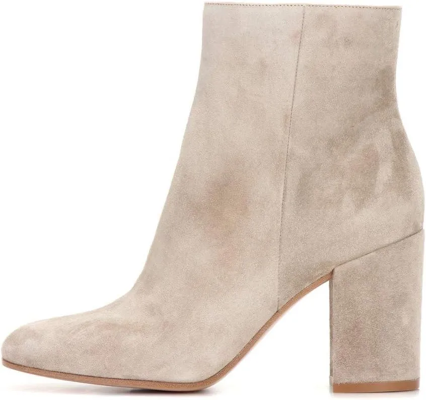 FSJ Women Almond Toe Chunky Block High Heel Handmade Ankle Booties Elegant Ladies Casual Dress Daily Boots Size 4-15 US
