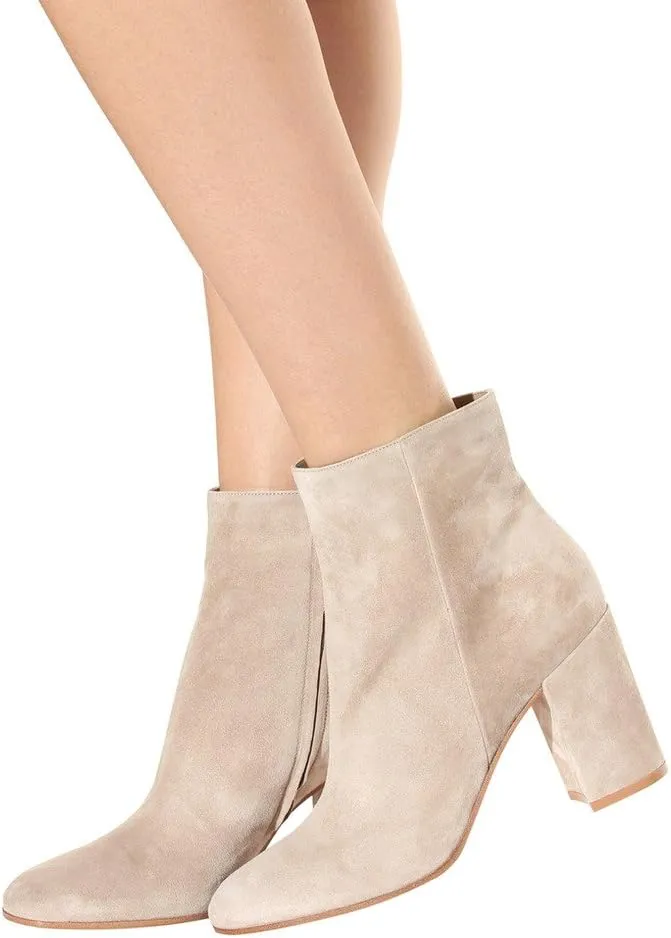 FSJ Women Almond Toe Chunky Block High Heel Handmade Ankle Booties Elegant Ladies Casual Dress Daily Boots Size 4-15 US