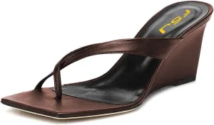 FSJ Women Casual Flip Flop Slide Mule Shoes Square Open Toe Thong Sandal Summer Wedge High Heel Size 4-15 US