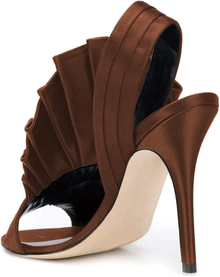 FSJ Women Charm Slingback D'Orsay Sandals Slip On Peep Toe Satin Ankle Strap Sandals Stiletto High Heel Slide Mule Ladies Party Wedding Prom Dress Sexy Shoes Size 4-15 US
