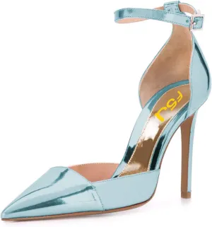 FSJ Women Elegant D'Orsay Pumps Closed Pointed Toe High Heels Stilettos Buckle Ankle Strap Bridal Party Dress Shoes Size 4-15 US