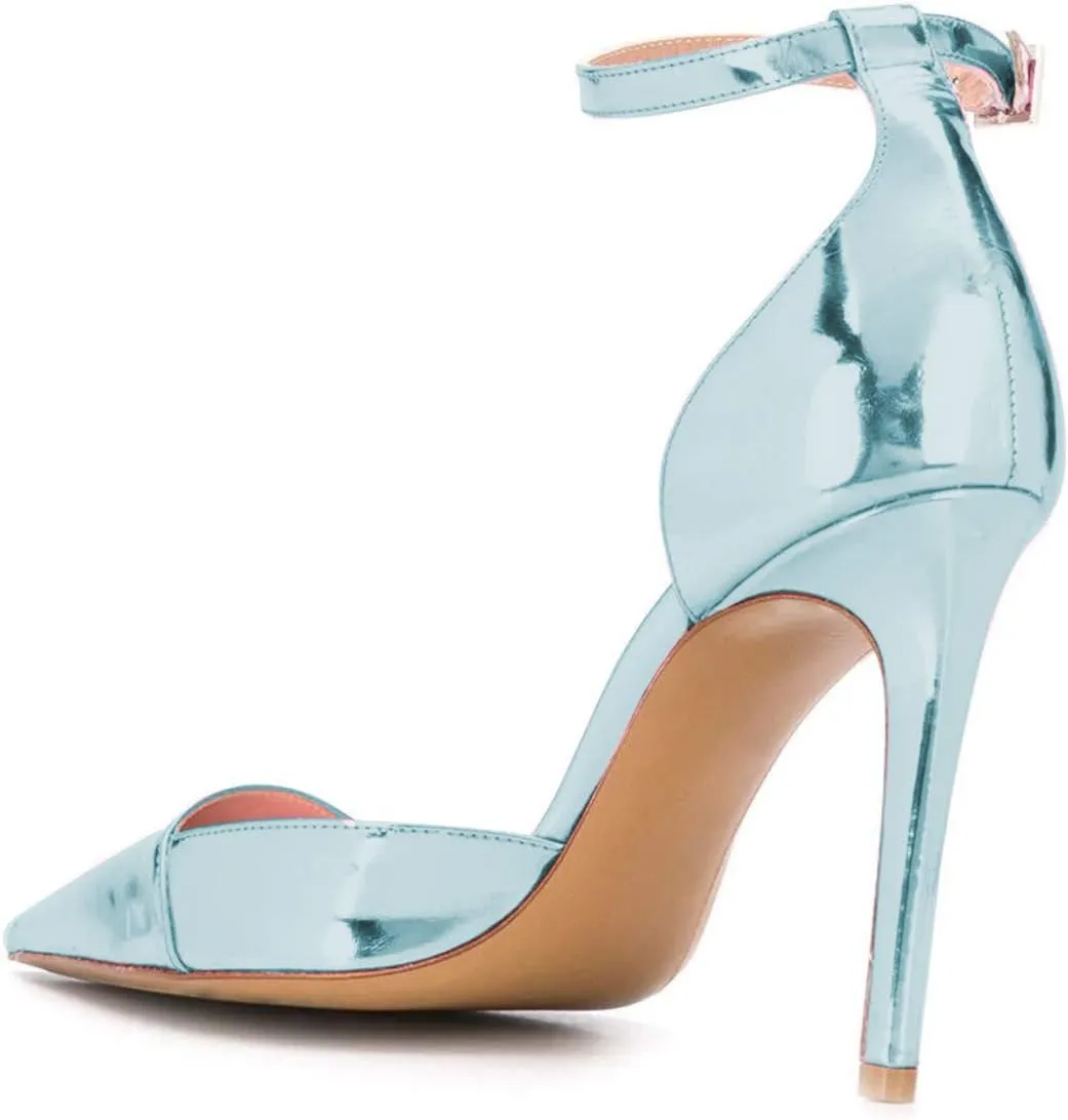 FSJ Women Elegant D'Orsay Pumps Closed Pointed Toe High Heels Stilettos Buckle Ankle Strap Bridal Party Dress Shoes Size 4-15 US