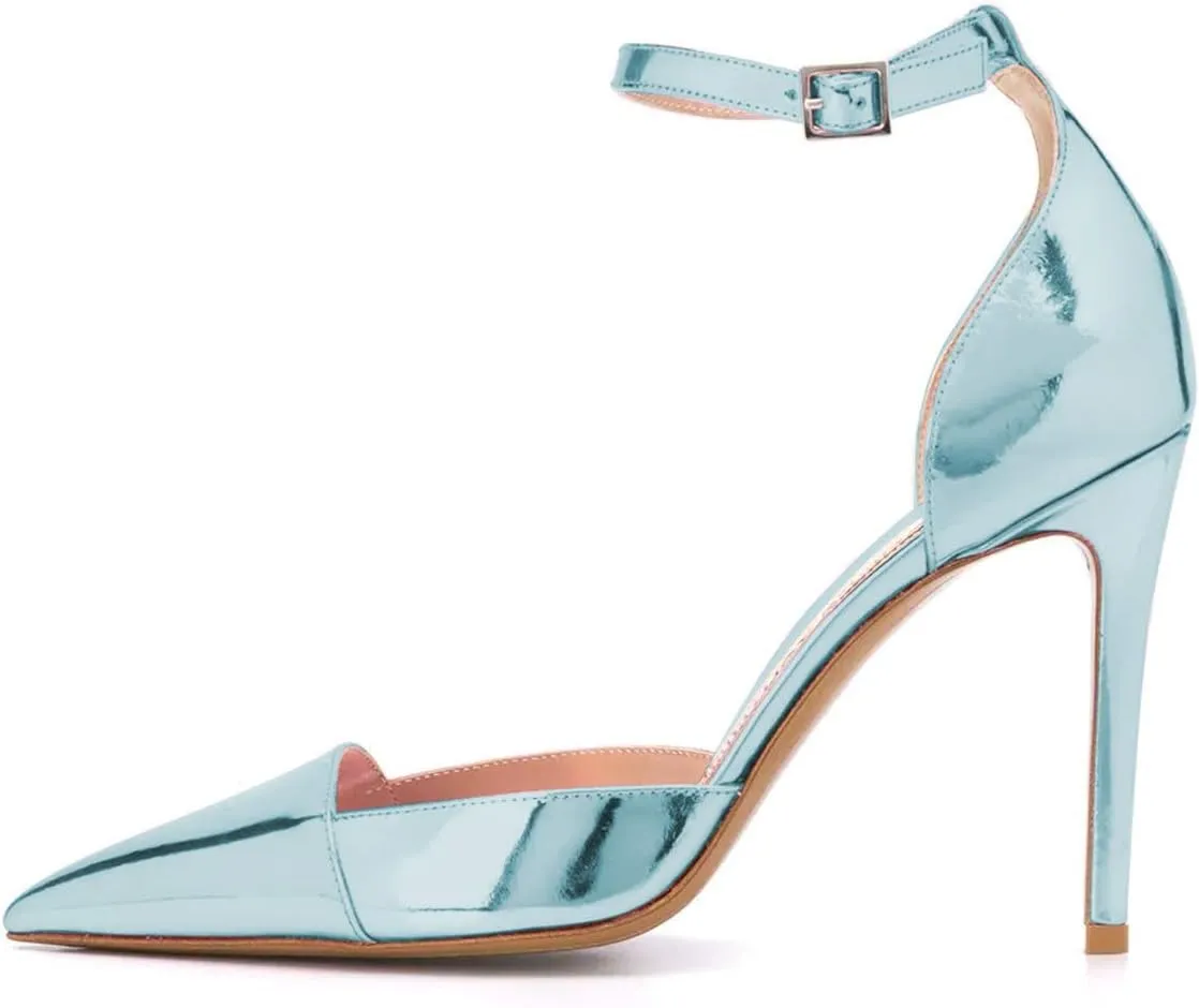 FSJ Women Elegant D'Orsay Pumps Closed Pointed Toe High Heels Stilettos Buckle Ankle Strap Bridal Party Dress Shoes Size 4-15 US