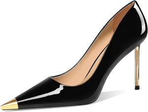 FSJ Women Metal Cap Pointed Toe High Heel Pumps Sexy Gold Stiletto Elegant Slip On Office Lady Wedding Party Dress Shoes Size 4-15 US