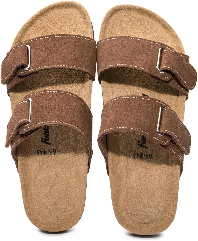 FUNKYMONKEY Unisex Slide Sandals Adjustable Double Buckle with Soft Footbed Comfort Slides for Women and Men