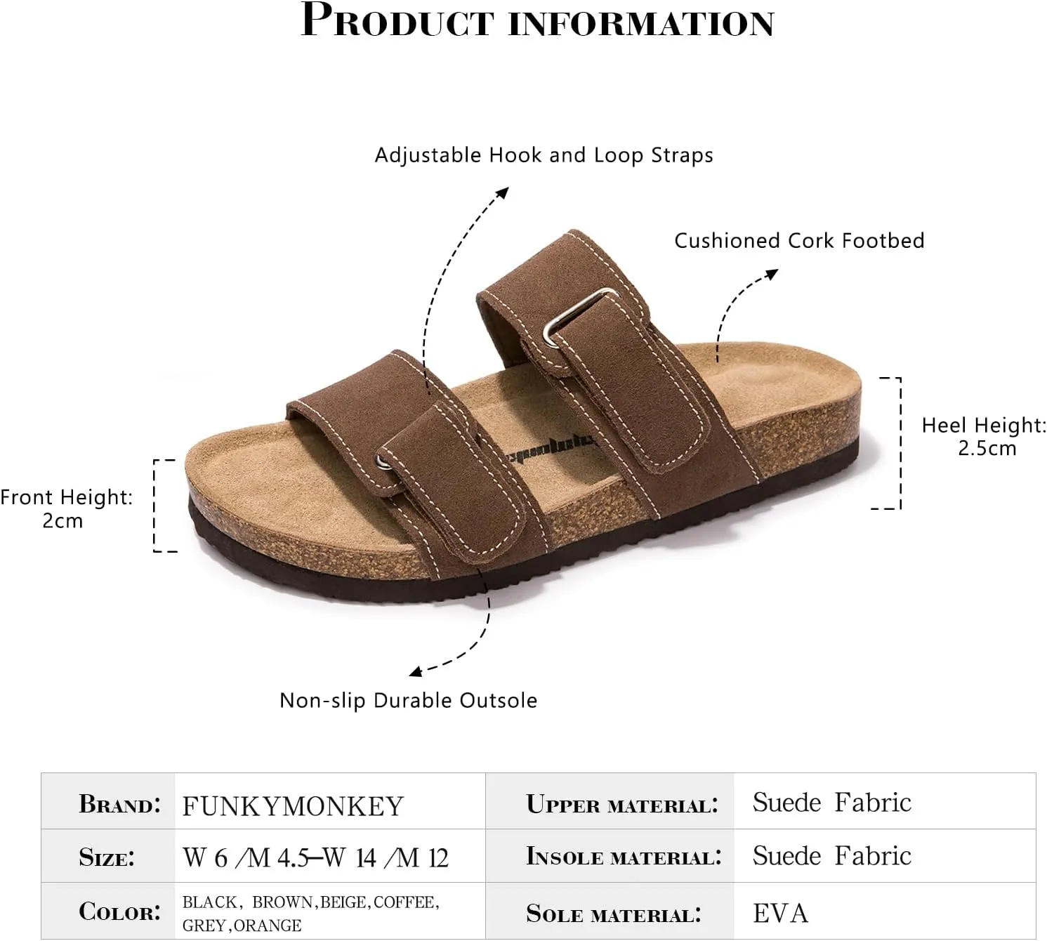 FUNKYMONKEY Unisex Slide Sandals Adjustable Double Buckle with Soft Footbed Comfort Slides for Women and Men