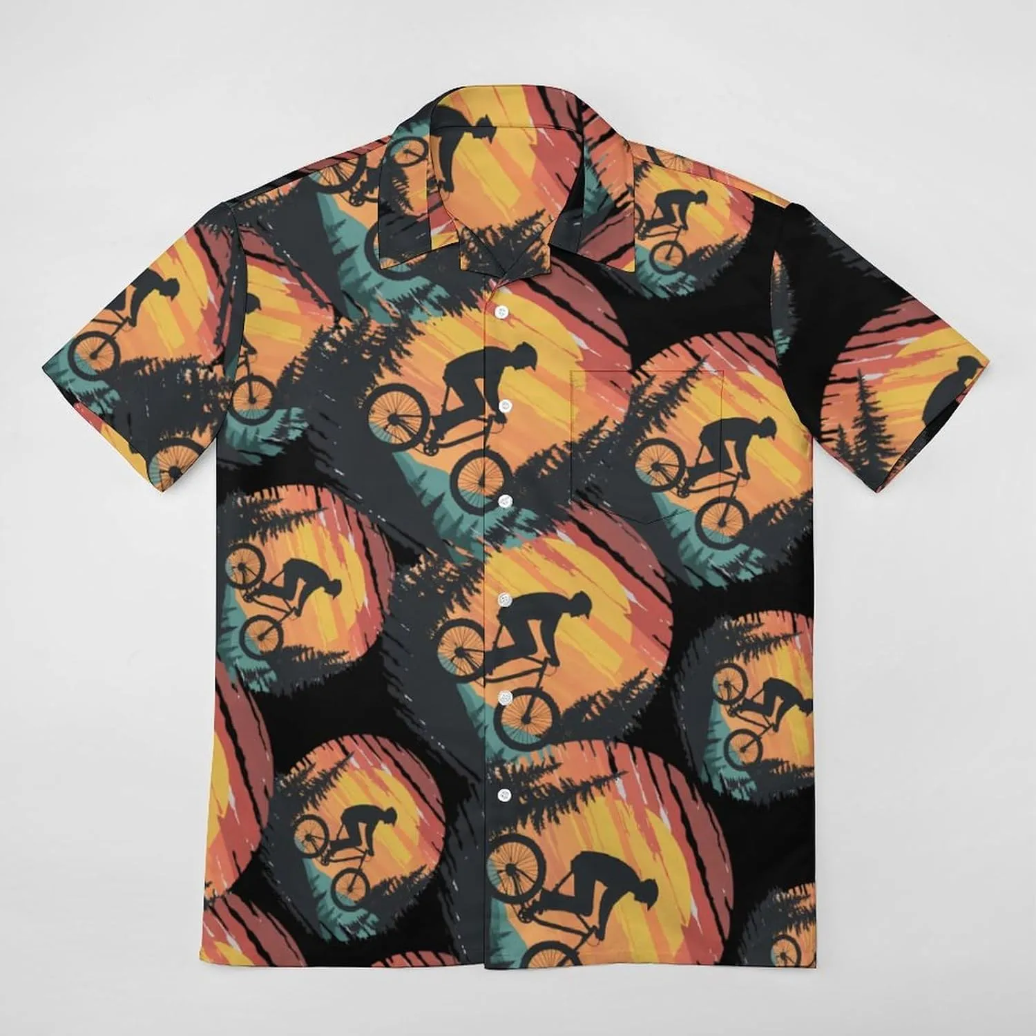 Funny Bike Riding Rider Men's Short Sleeve Shirts Casual Button Down Shirt Dress Tee Tops for Beach Work