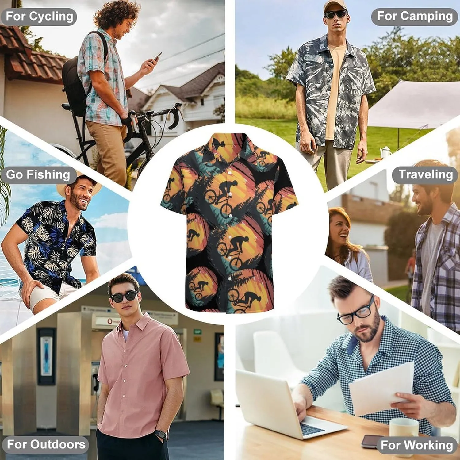 Funny Bike Riding Rider Men's Short Sleeve Shirts Casual Button Down Shirt Dress Tee Tops for Beach Work