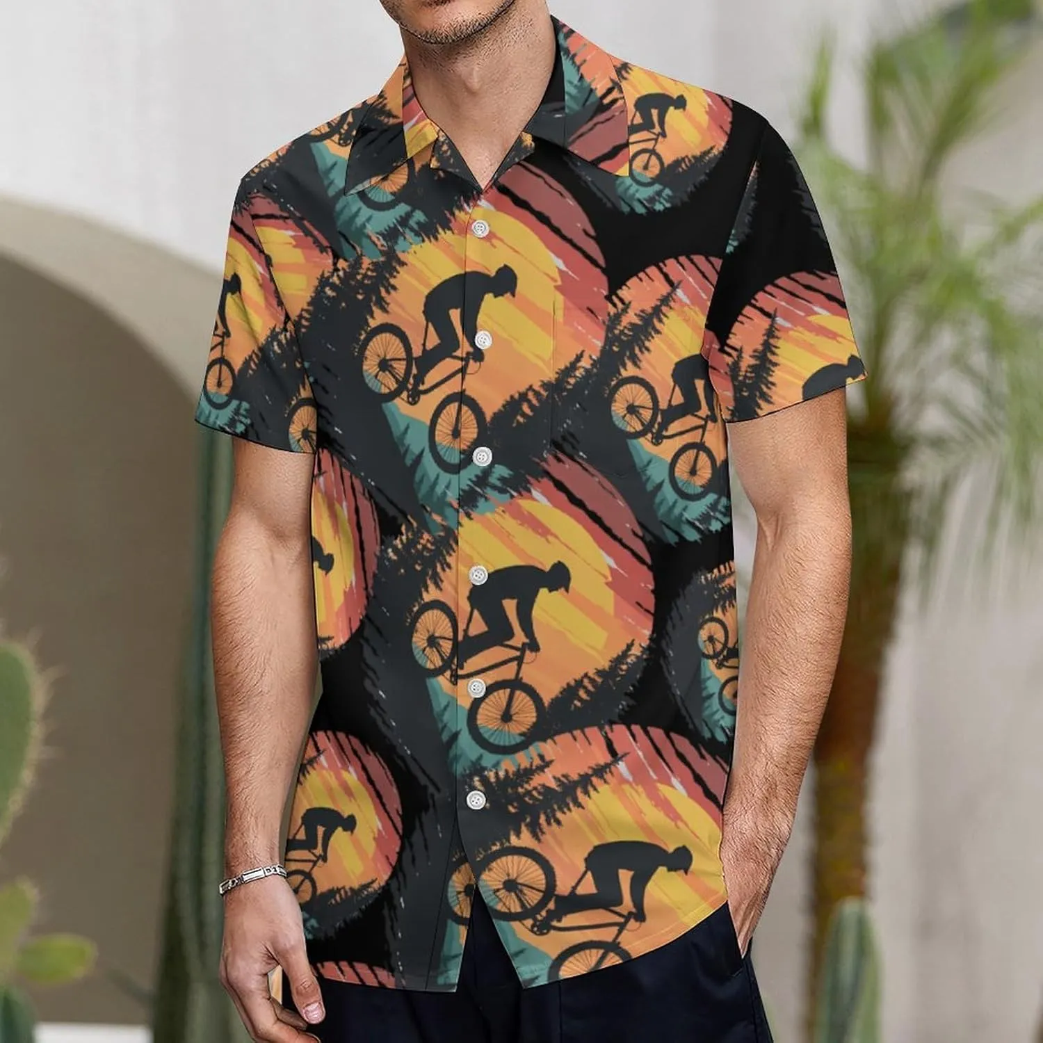 Funny Bike Riding Rider Men's Short Sleeve Shirts Casual Button Down Shirt Dress Tee Tops for Beach Work