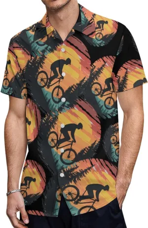 Funny Bike Riding Rider Men's Short Sleeve Shirts Casual Button Down Shirt Dress Tee Tops for Beach Work