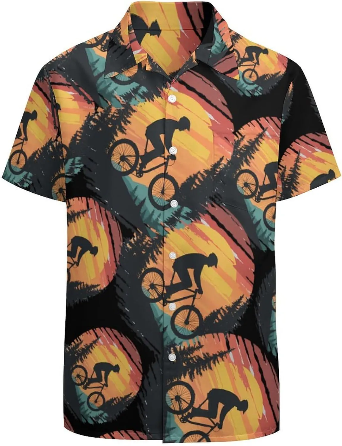 Funny Bike Riding Rider Men's Short Sleeve Shirts Casual Button Down Shirt Dress Tee Tops for Beach Work