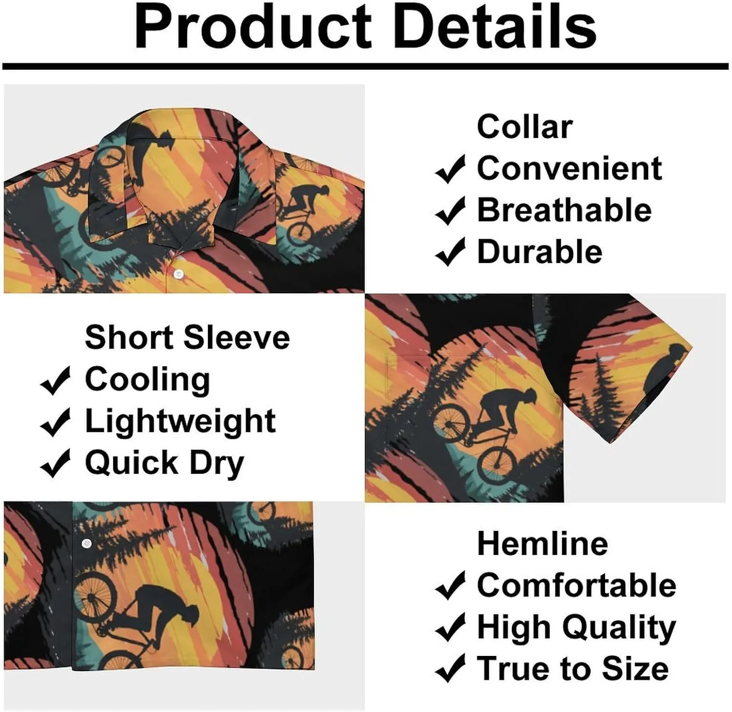 Funny Bike Riding Rider Men's Short Sleeve Shirts Casual Button Down Shirt Dress Tee Tops for Beach Work