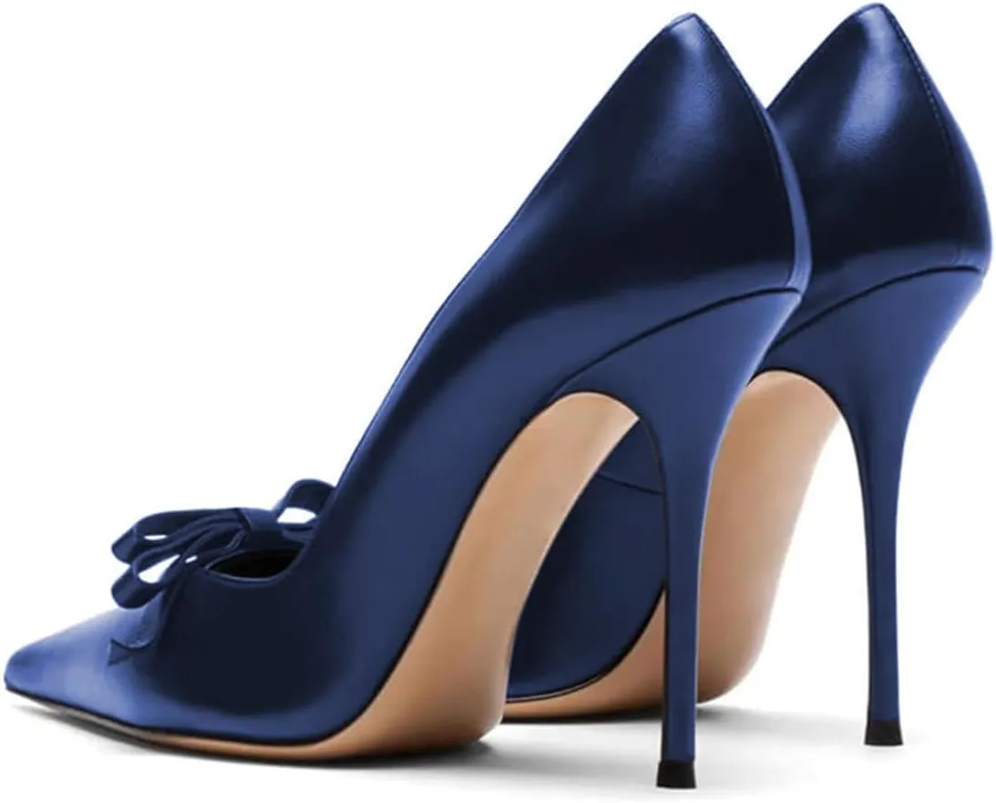 FYS Women's Bow Pointed Toe Pumps Slip on Stiletto High Heels Elegant Party Prom Eveing Shoes Size 4-16 US