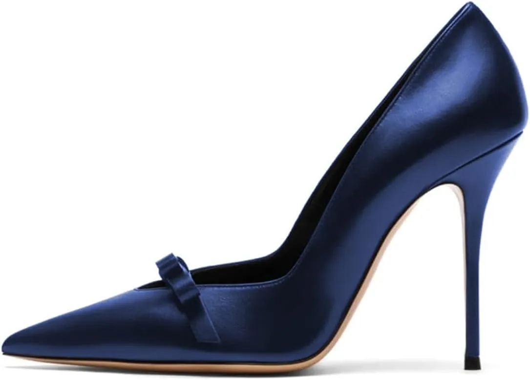 FYS Women's Bow Pointed Toe Pumps Slip on Stiletto High Heels Elegant Party Prom Eveing Shoes Size 4-16 US