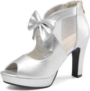 GATUXUS Open Toe Women Platform High Heel Shoes Bows Strappy Sandals