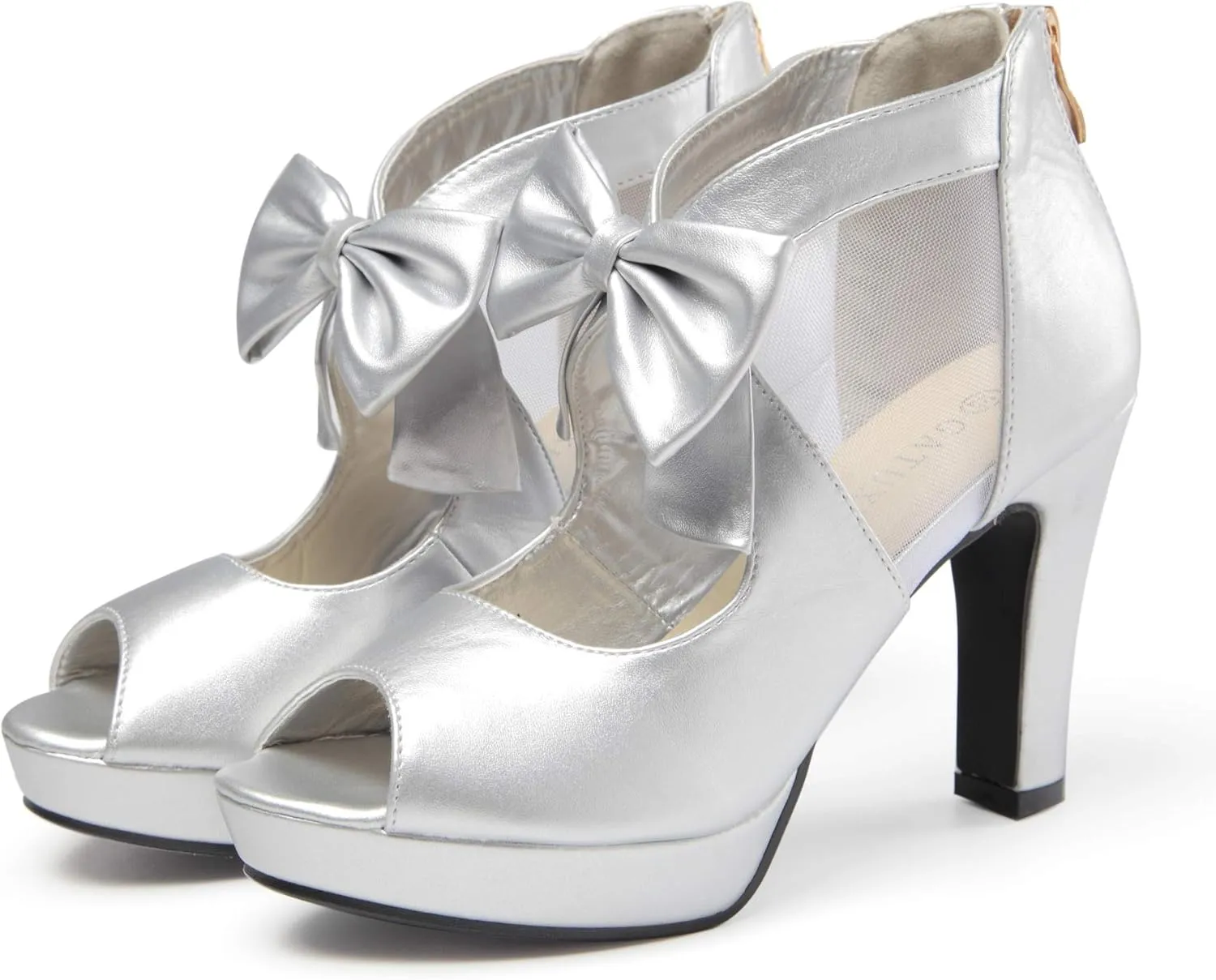 GATUXUS Open Toe Women Platform High Heel Shoes Bows Strappy Sandals
