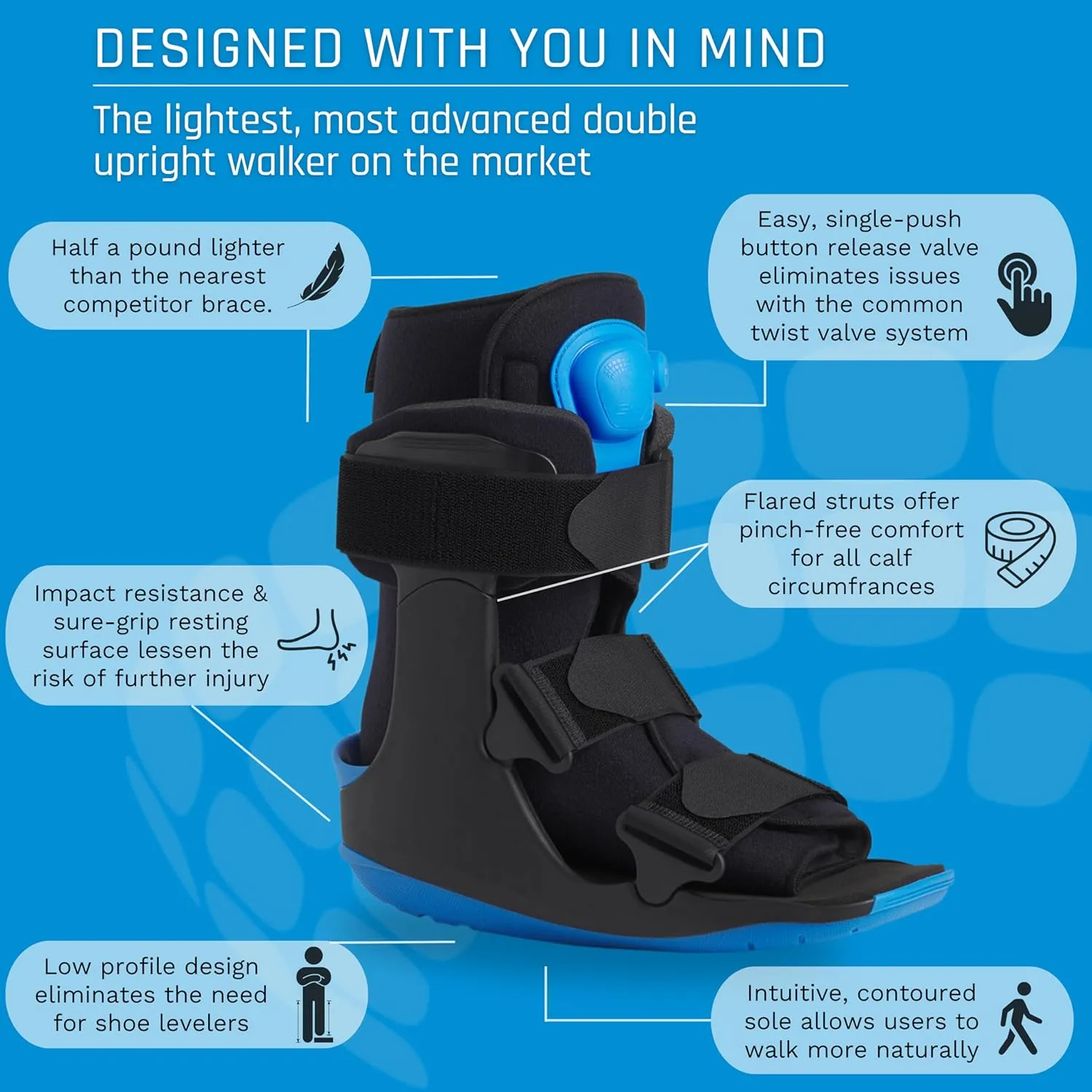 Gen 2 Pneumatic Walking Boot - Lightweight, Low Profile CAM Walker Boot - Premium Medical Boot for Foot Injuries, Ankle Sprains, Fracture Recovery Support, & More (Short, X-Small)