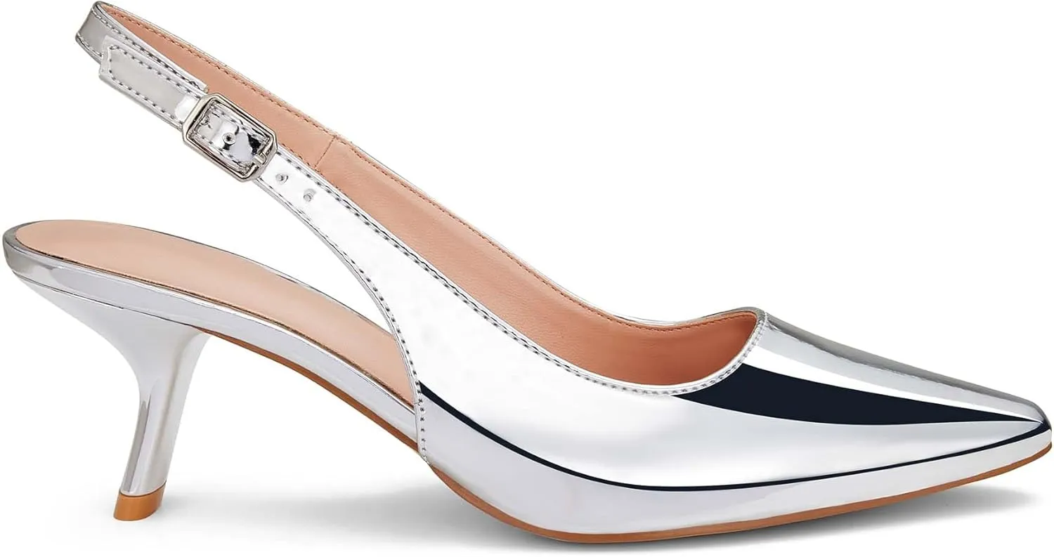 GENSHUO Slingback Kitten Heel for Women Pointed Toe Comfortable Formal Party Wedding Dress Pumps Shoes