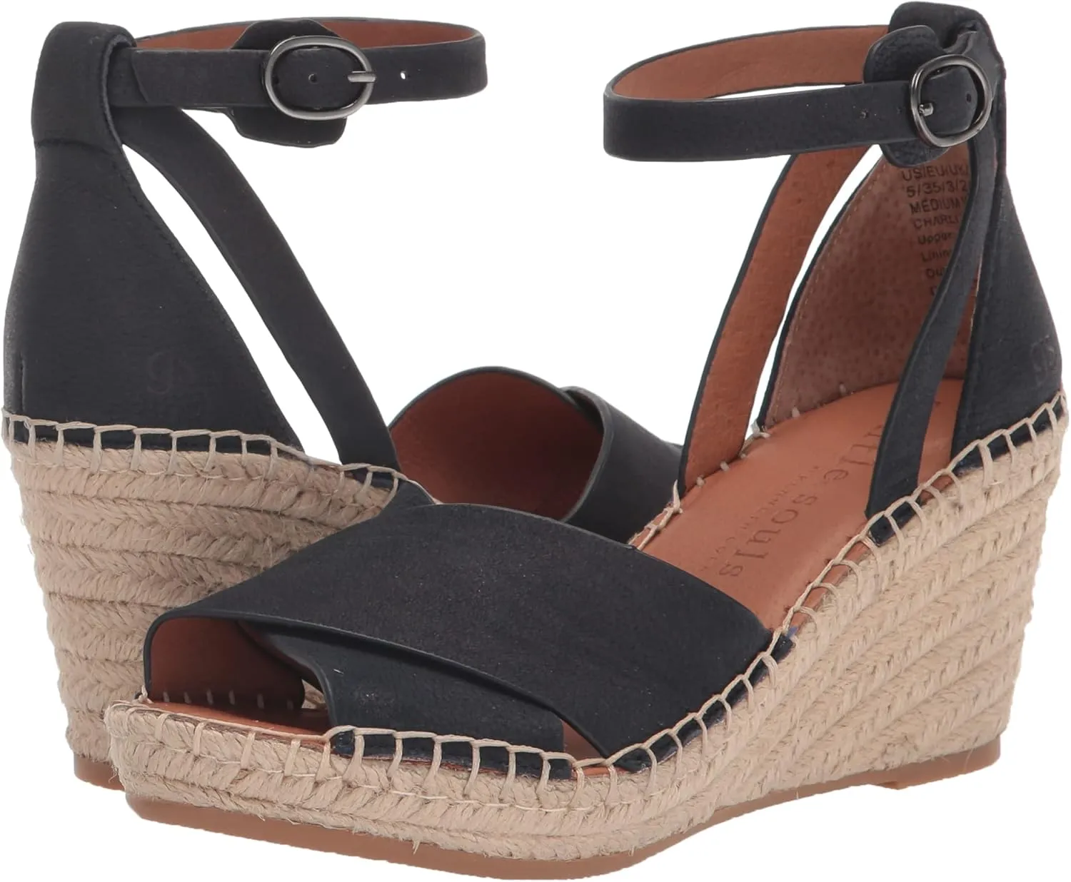 Gentle Souls by Kenneth Cole Women's Charli X Band Buckle Heeled Sandal Espadrille Wedge