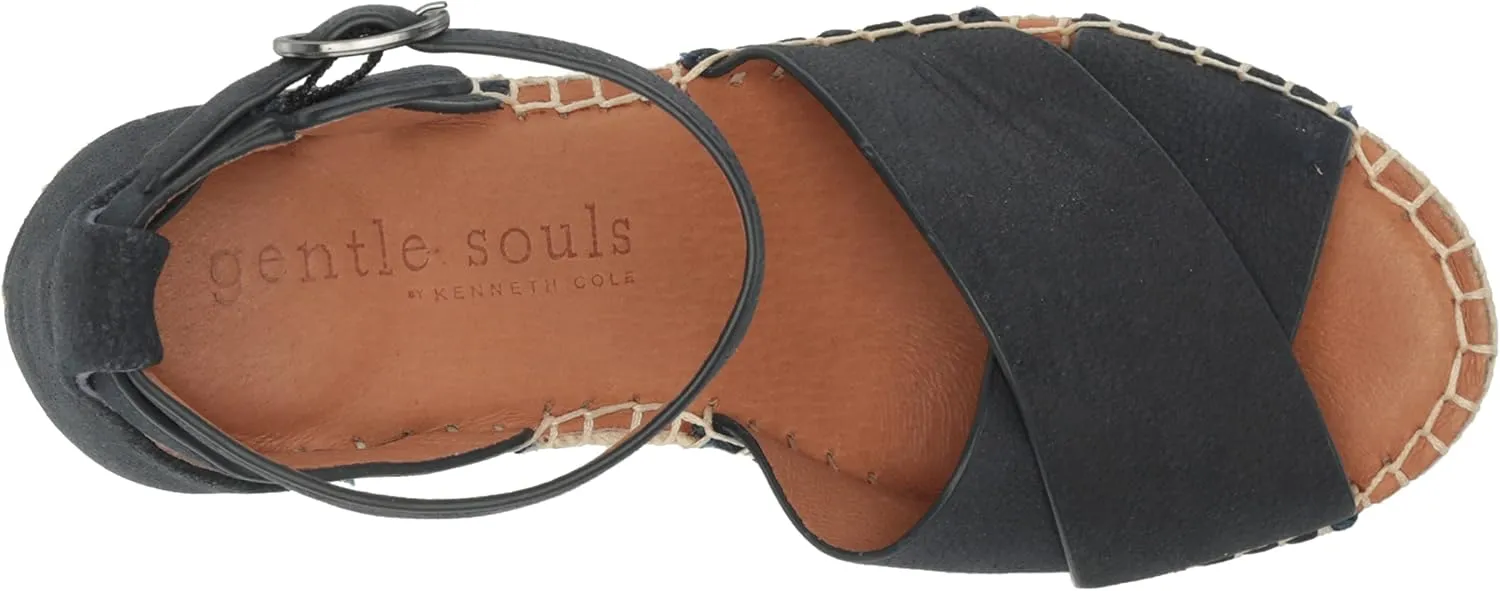 Gentle Souls by Kenneth Cole Women's Charli X Band Buckle Heeled Sandal Espadrille Wedge