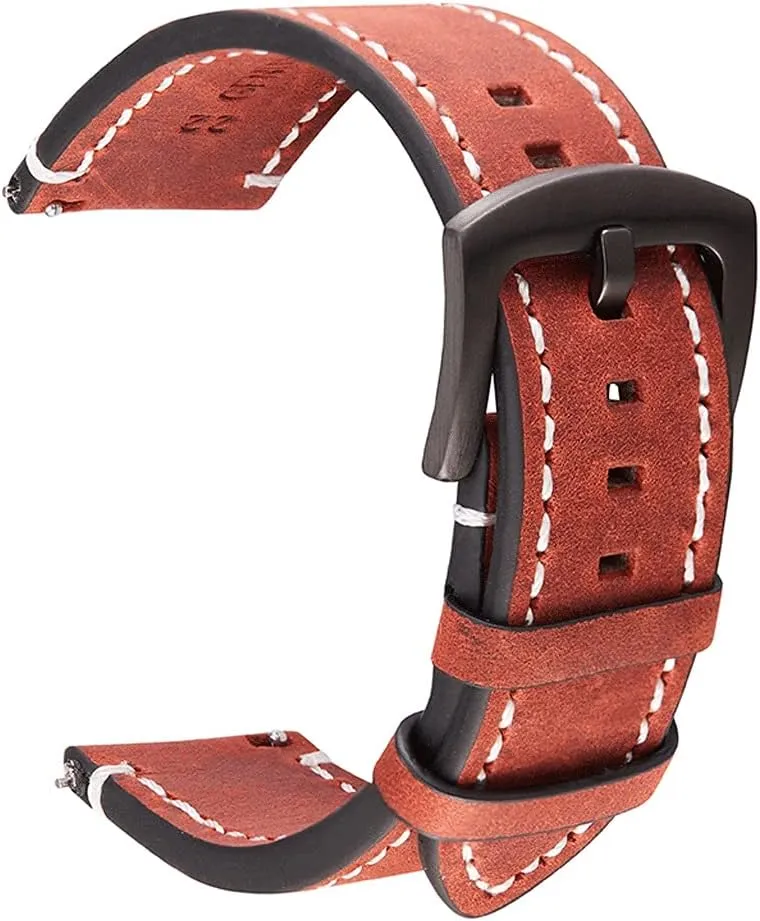 Genuine Leather Watchbands Bracelet Black Gray Brown Cowhide Watch Strap Women Men 18mm 20mm 22mm 24mm Wrist Band(White-Dinosaur Doodle4,22mm)