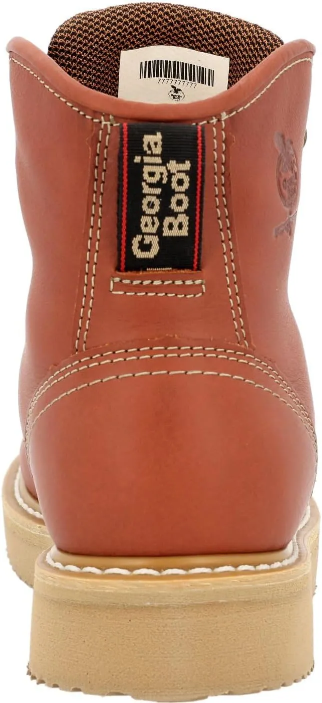 Georgia Boot Men's 6" Lace-Up Wedge Work Boot, Breathable SPR Leather Shoes with Slip and Oil Resistant Outsole, Comfortable Soft Toe Copper-Tan Boots for Men - GB001PRO