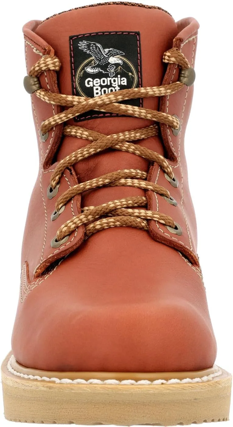 Georgia Boot Men's 6" Lace-Up Wedge Work Boot, Breathable SPR Leather Shoes with Slip and Oil Resistant Outsole, Comfortable Soft Toe Copper-Tan Boots for Men - GB001PRO