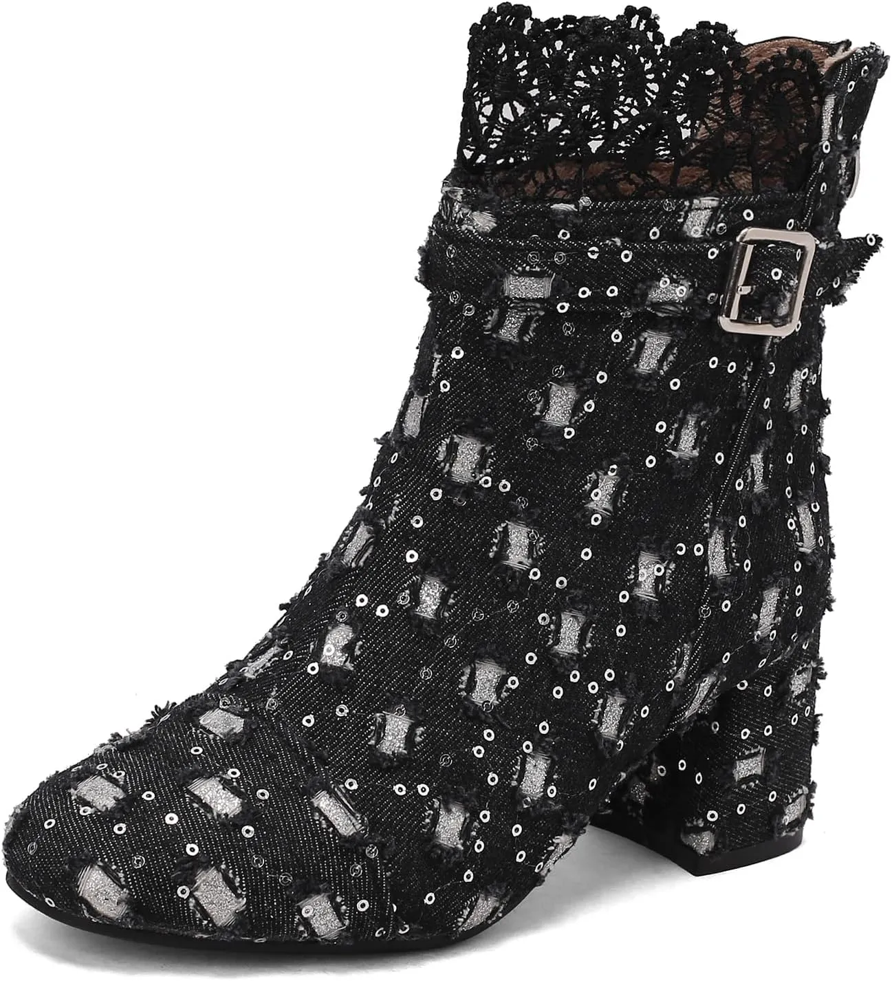Gicoiz Women Elegant Floral Chelsea Ankle Boots Block Heel