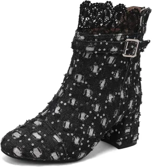 Gicoiz Women Elegant Floral Chelsea Ankle Boots Block Heel