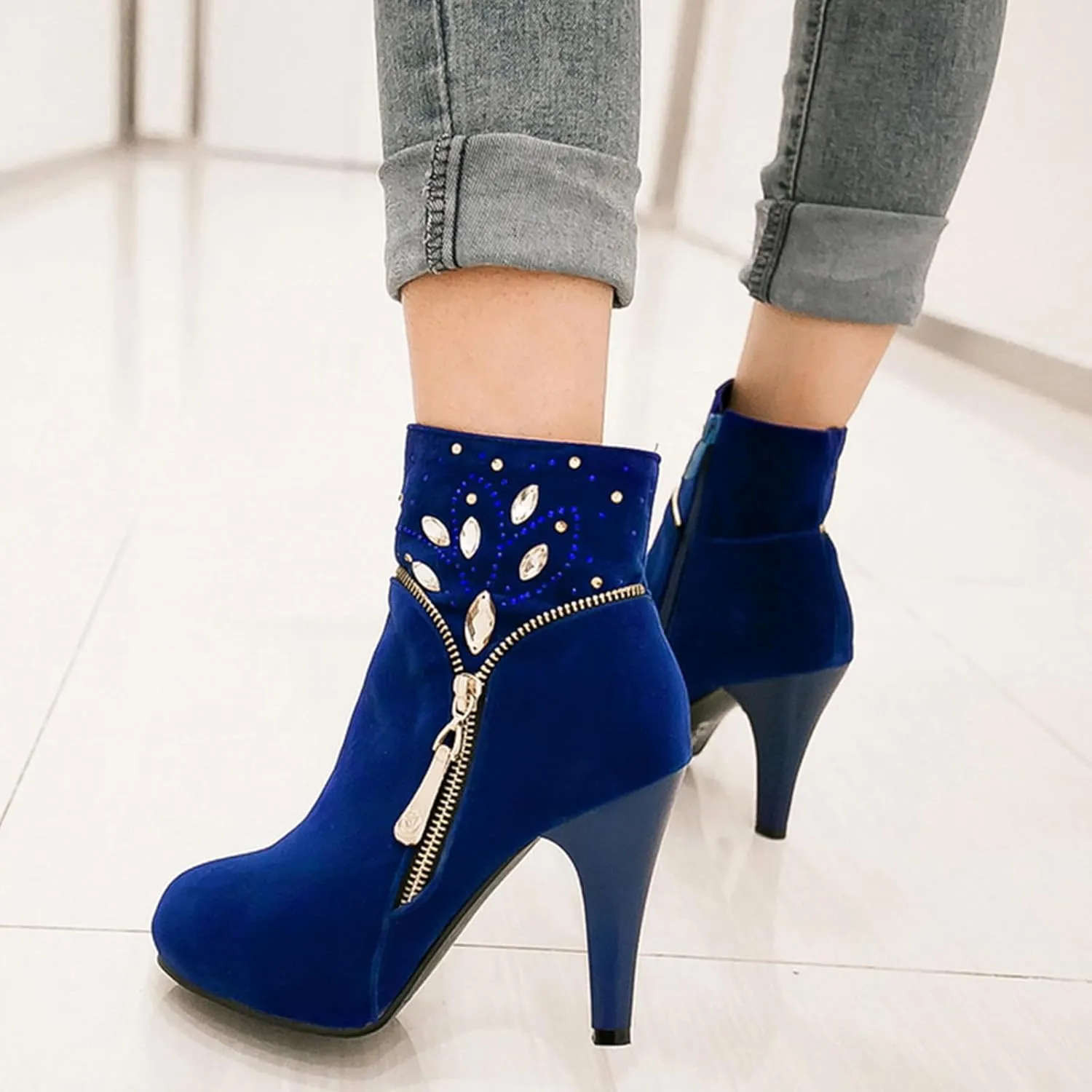 Gicoiz Women Elegant High Heels Suede Platform Ankle Boots