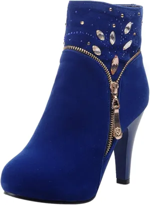 Gicoiz Women Elegant High Heels Suede Platform Ankle Boots