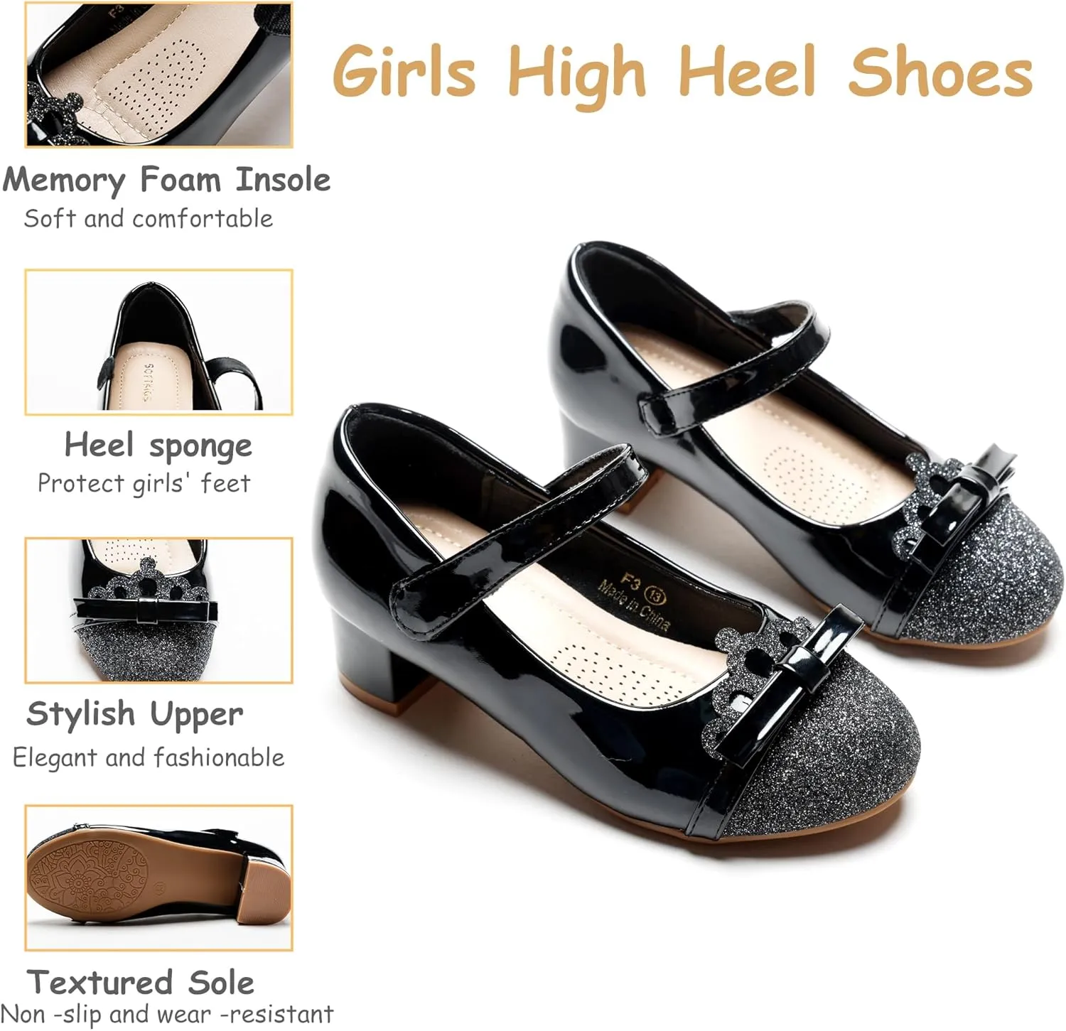 Girls Dress Shoes Low Heel Flower Girls Wedding Party Mary Jane Princess Shoes for Toddler Little Kid Big Kid