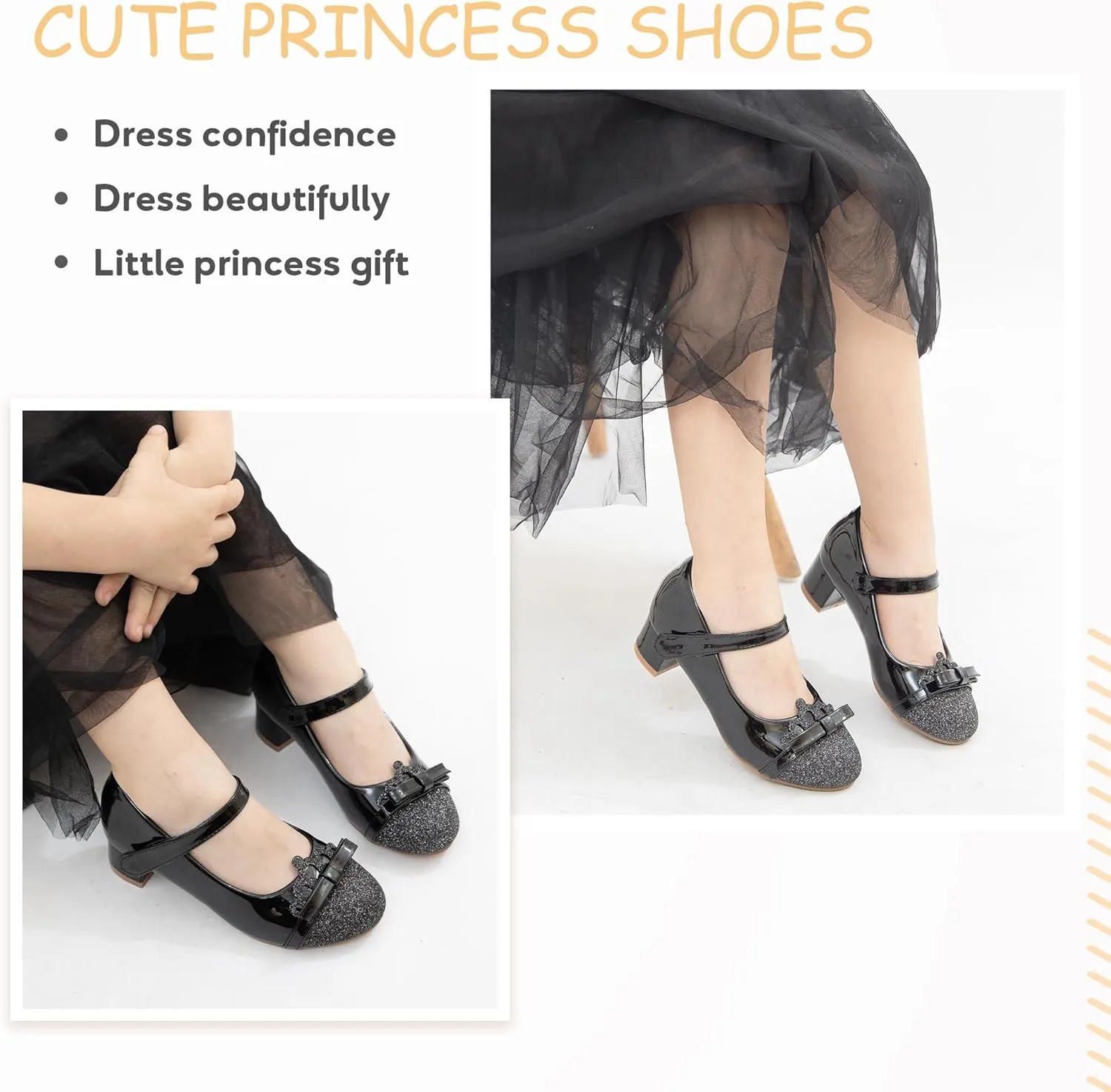 Girls Dress Shoes Low Heel Flower Girls Wedding Party Mary Jane Princess Shoes for Toddler Little Kid Big Kid