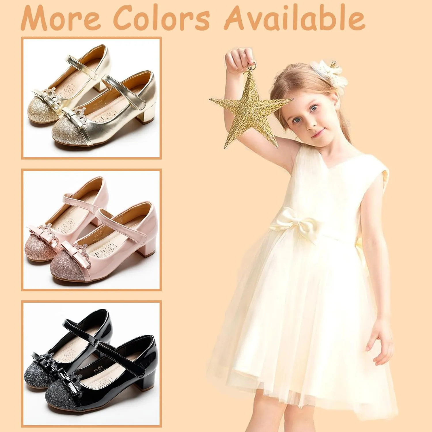 Girls Dress Shoes Low Heel Flower Girls Wedding Party Mary Jane Princess Shoes for Toddler Little Kid Big Kid
