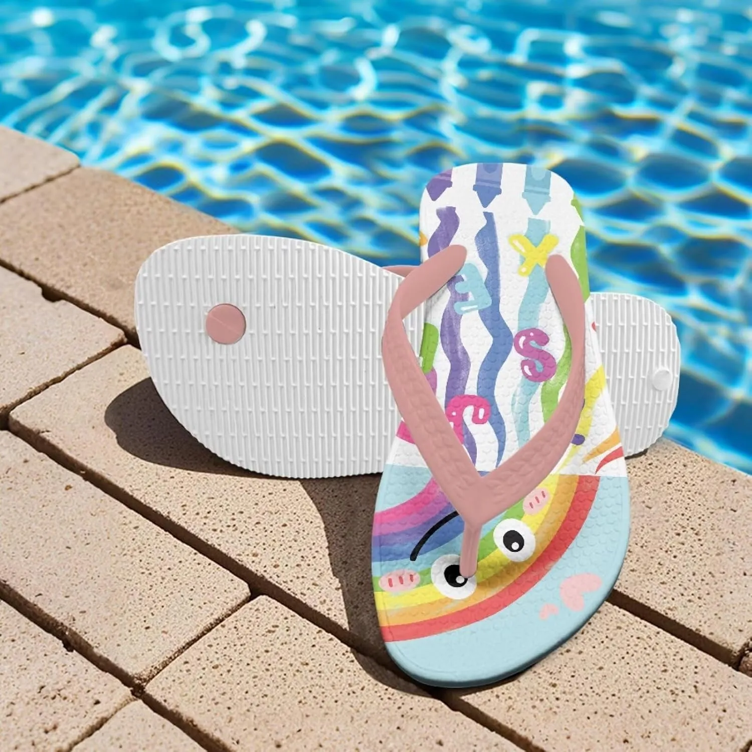 Girl's Flip Flops Kid's Flip Flop Children's Non-Slip Sole Quick Drying Beach Slippers Slide Sandals Pink Straps