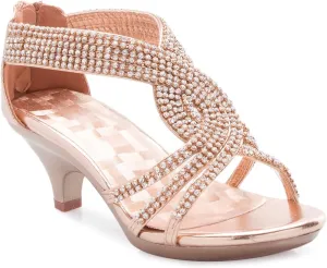 Girls' Kids Open Toe Strappy Rhinestone Dress Sandal Low Heel Shoes - Wedding, Dress, Dance, Flower Girl