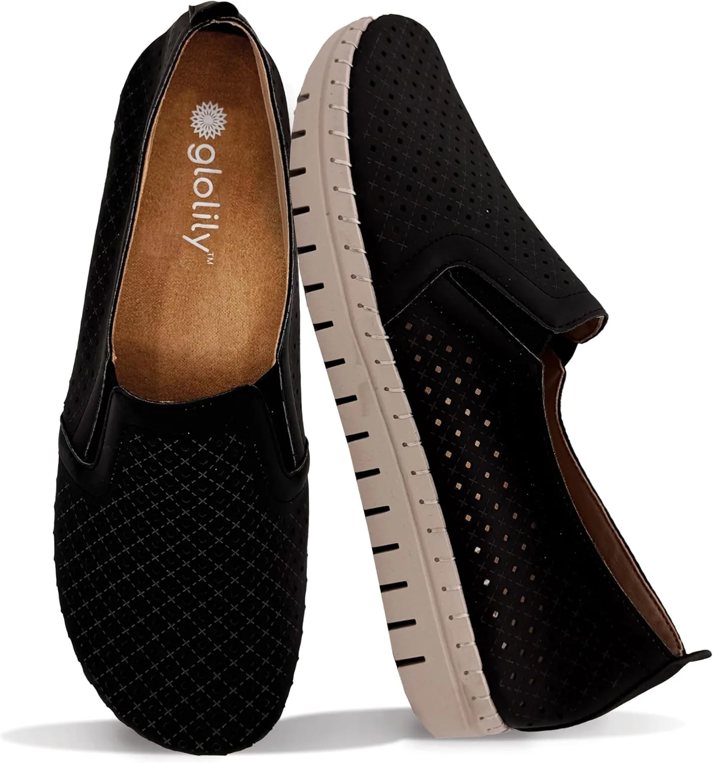 Glolily Elle Perf Women's Comfort Sneakers - Orthotic Lightweight & Flexible Walking Shoes with Arch Support, Comfortable Casual Fashion Shoes for Women