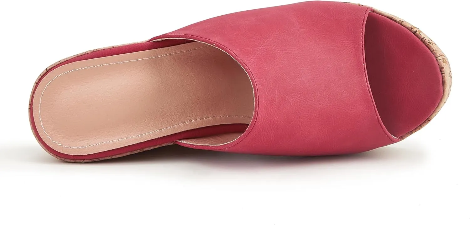 gloryinterest Wedge Sandals for Women Platform High Heels Summer Mule Slip on Comfortable Soft Arch Support Sandals Black Pink White Blue US5-12