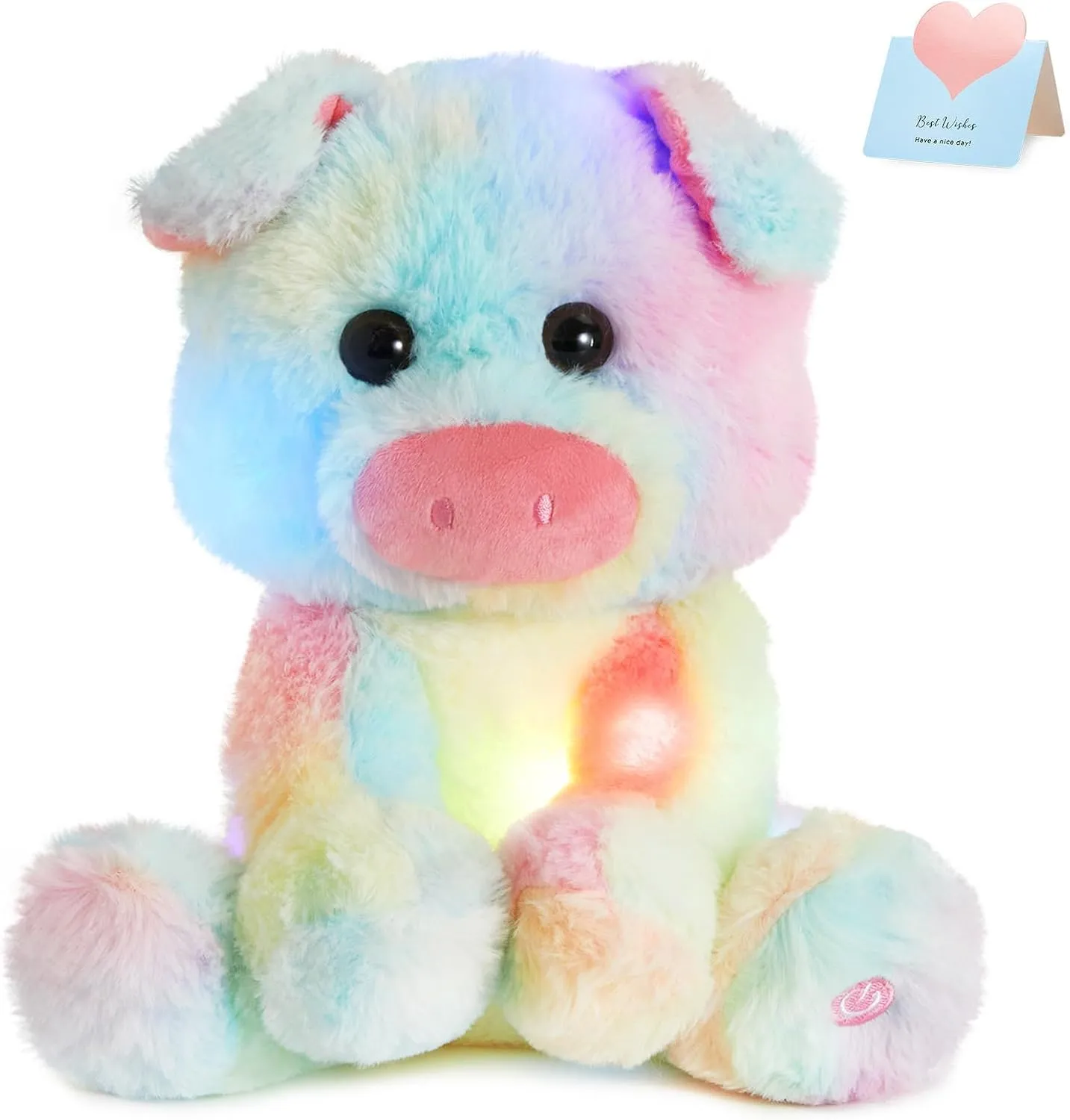 Glow Guards 12'' Light up Rainbow Piggy Stuffed Animal,LED Soft Farm Animal Pig Plush Toy with Night Lights,Ideal Children's Day Birthday Hoilday Gift for Toddler Kids