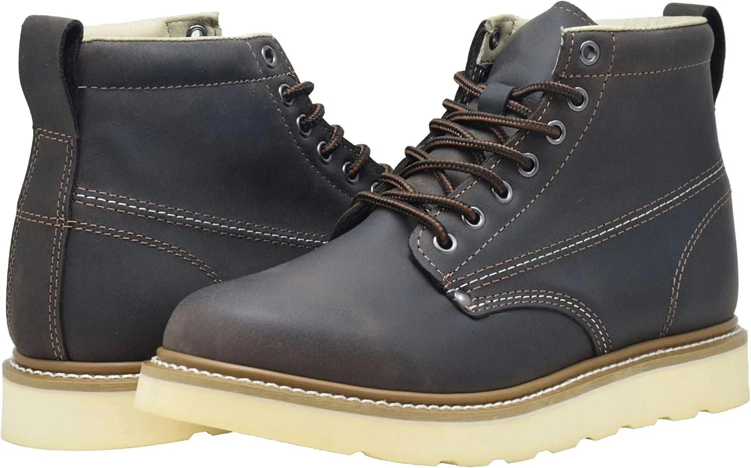 Golden Fox Work Boots Men's 6" Plain Toe Wedge Boot for Construction, Lightweight Comfortable Outsole